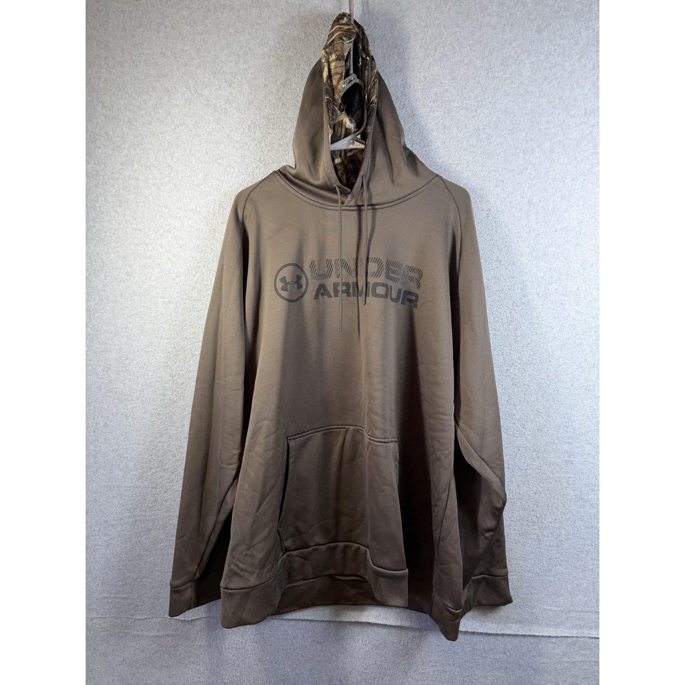 Under Armour Hoodie Mens‎ 2XL Brown ColdGear Camo Lined Fleece Pullover Hunting